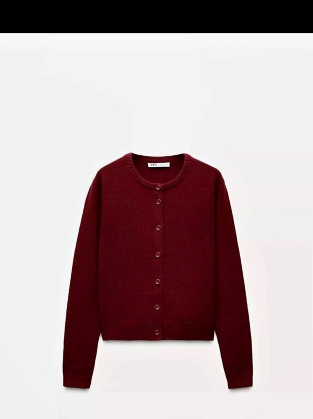 Zara 100% Wool Plain Knit Cardigan Burgundy Medium
